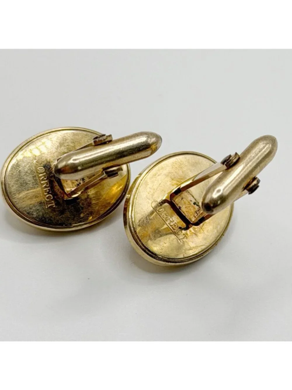 Correct Quality Ruby Red Cabochon & Rhinestone Cufflinks Gold Tone‎